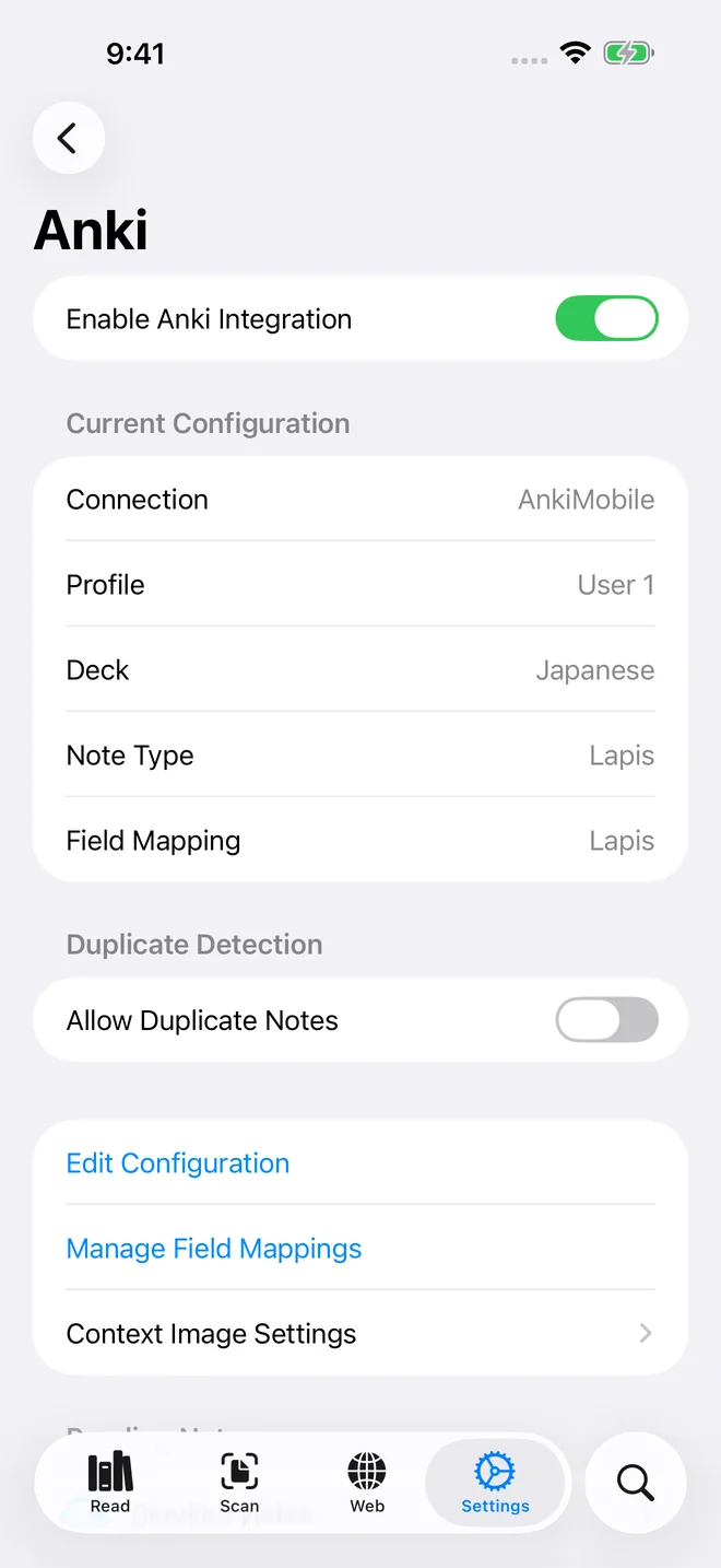 iPhone: Set up Anki. Choose how vocabulary becomes a flashcard.